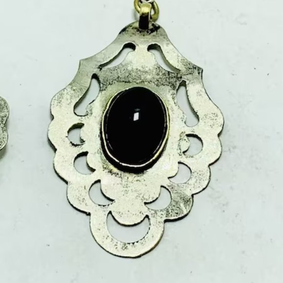 Vintage Turkmen Earrings With Black Onyx, Silver Boho Dangling Earrings, Turkmen - Picture 5 of 9